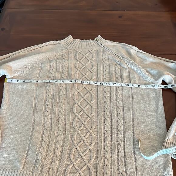 Studio Works Beige Cotton Knit Sweater Woman Size Large Diagonal Zipper - Picture 6 of 7